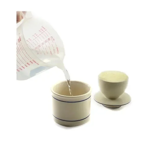 Butter Bell Countertop French Ceramic Dish Keeper White with Blue Trim - Picture 6 of 9